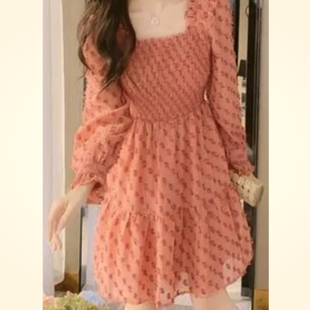 Swiss dot smocked puffy sleeves dress party XL
